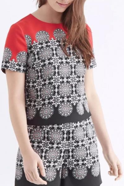 Oasap Wheel Geo Print Chiffon Blouse