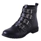 Oasap Round Toe Low Heels Buckle Strap Rivet Motorcycle Boots