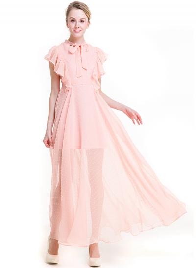 Oasap Sweet Tie Collar Polka Dot Evening Dress
