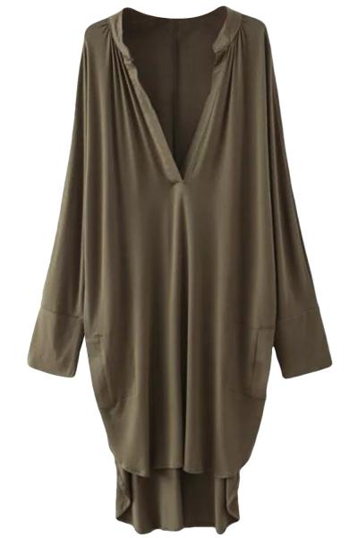 Oasap Women's V Neck Long Sleeve Loose Fit High Low Dress