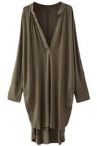 Oasap Women's V Neck Long Sleeve Loose Fit High Low Dress