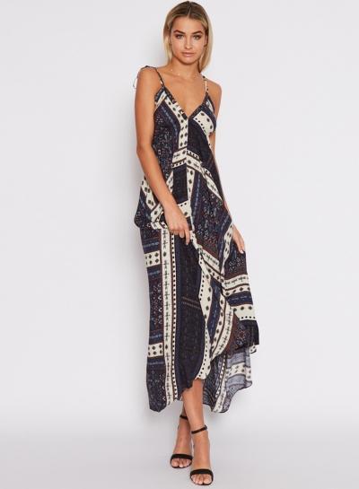 Oasap Boho Spaghetti Strap Floral Print Backless Irregular Dress