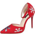 Oasap Pointed Toe Floral Ankle Strap High Heels Pumps
