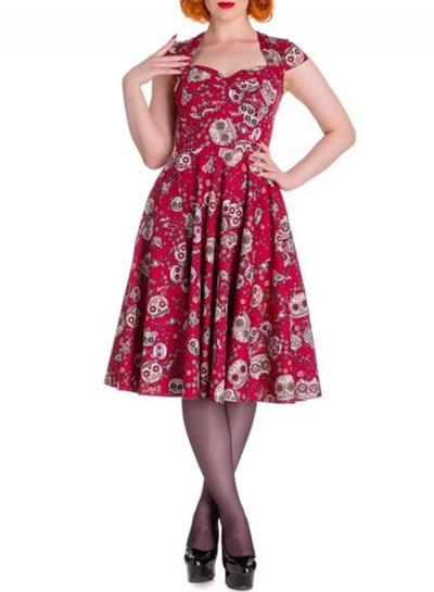 Oasap Vintage Cap Sleeve Skull Printed A-line Pleated Dress