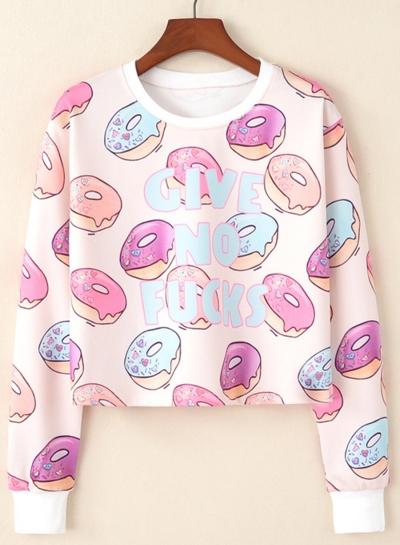 Oasap Round Neck Long Sleeve Printed Sweatshirt