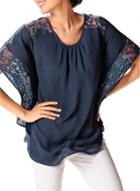 Oasap Women's Fashion Floral Lace Paneled Batwing Sleeve Blouse