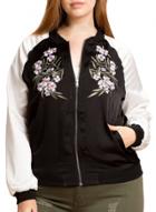 Oasap Women's Color Block Floral Embroidery Print Bomber Jacket