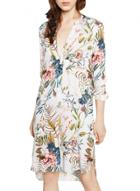 Oasap Women V-neck Long Sleeve Floral Print High Low Slit Dress