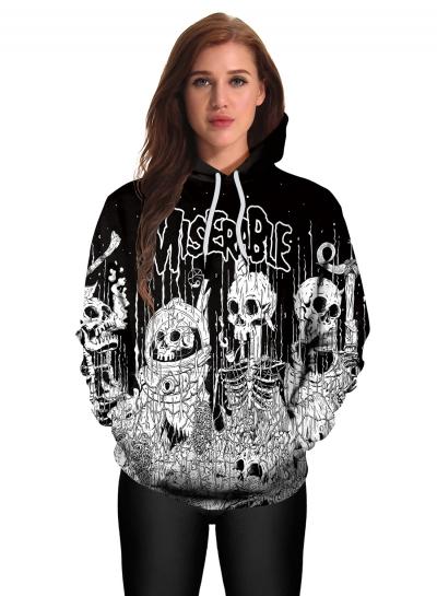 Oasap Halloween Skull Printed Loose Hoodie