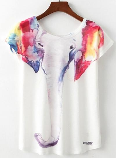 Oasap Round Neck Short Sleeve Floral Printed Pullover Tee Shirt
