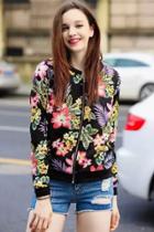 Oasap Floral Zip Fly Baseball Outwear Jacket