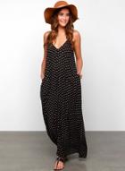 Oasap Polka Dot Spaghetti Strap V Neck Sleeveless Maxi Dress With Pockets