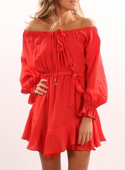 Oasap S Off Shoulder Long Sleeve Solid Dress With Belt