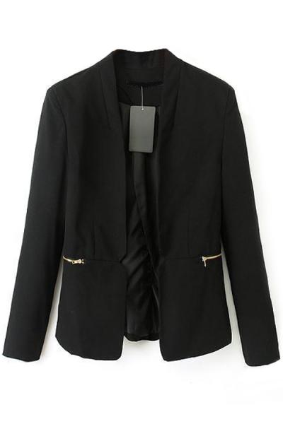Oasap Must-have Solid Slim Black Blazer