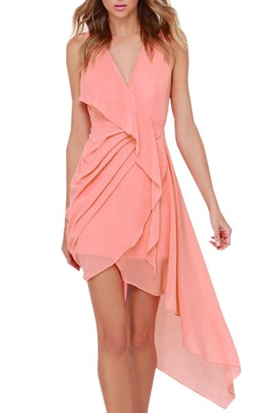 Oasap Women's V-neck Sleeveless Irregular Hem Ruffle Dress