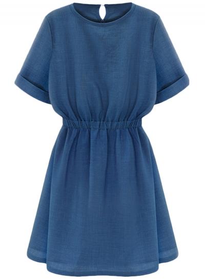 Oasap Women's Casual Solid Color Short Sleeve Elastic Waist Dress