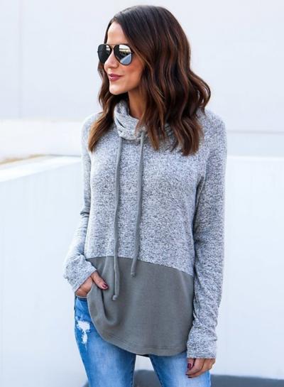 Oasap High Neck Long Sleeve Color Block Sweatshirt