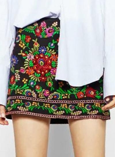 Oasap Embroidered Ethnic Style Vintage A-line Skirt