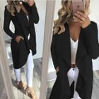 Oasap Open Front Solid Color Long Sleeve Trench Coat