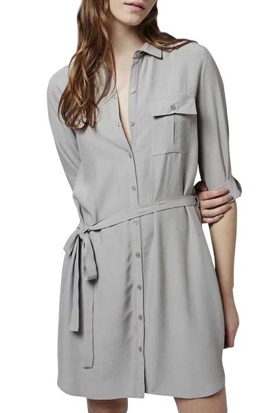 Oasap Women's Tie Waist Three Quarter Sleeve Button Down Shirt Dress