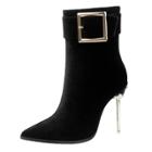 Oasap Buckle Strap High Heels Pointed Toe Solid Color Boots