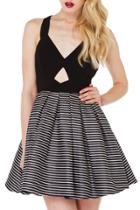 Oasap Women's Deep V-neck Sleeveless Striped Party Cocktail Fit Flare Dress