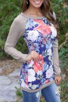 Oasap Modern Floral Print Round Neck Knit Sweatshirt