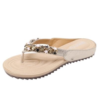 Oasap Bohemian Rhinestone Flat Flip Flops Sandals