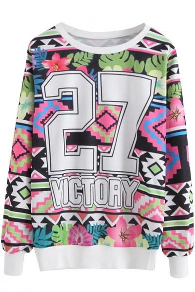 Oasap Floral Figure Pattern Loose Fit Sweatshirt