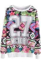 Oasap Floral Figure Pattern Loose Fit Sweatshirt