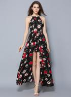 Oasap Sleeveless Floral Printed High Slit Bohemian Maxi Dress