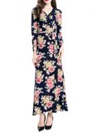 Oasap Women's Floral Graphic V Neck Tie Waist Maxi Dress