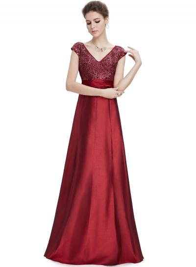 Oasap Women V Neck Cap Sleeve Maxi Evening Gown Bridesmaid Prom Dress