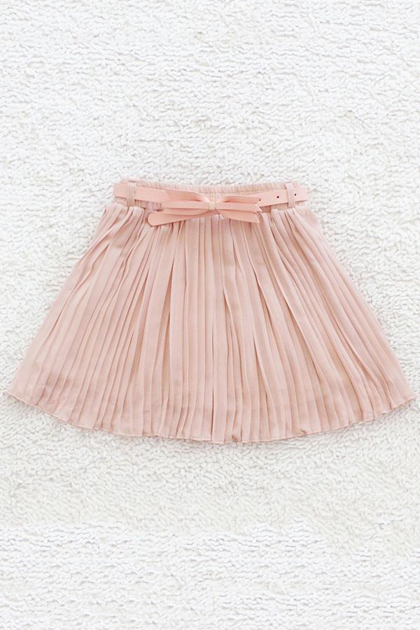 Oasap Pure Color Pleated Skirt With Contrast Colored Belt