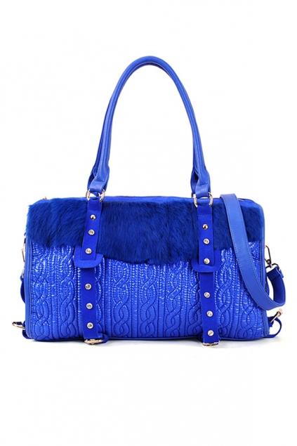 Oasap Rabbit Hair Shoulder Bag With Rhinestoned Embellished Straps