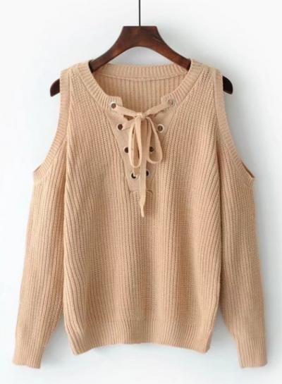 Oasap V Neck Off Shoulder Long Sleeve Sweatshirt