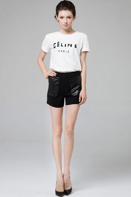 Oasap Contrast Pu Zipped Hot Shorts