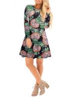 Oasap Round Neck Long Sleeve Christmas Midi Dress