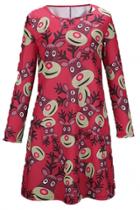 Oasap Christmas Elk Pattern Round Neck A-line Dress