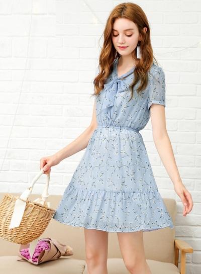 Oasap Bow Front Ruffle Floral Printed Midi Dress