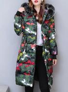 Oasap Fashion Camouflage Longline Coat With Faux Fur Trim Hood
