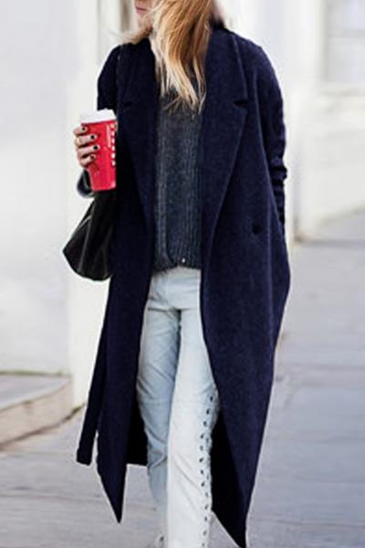 Oasap Navy Turn Down Collar Button Front Coat