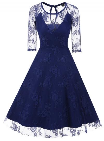 Oasap Elegant Floral Lace A-line Evening Dress