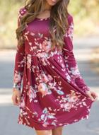 Oasap Casual Long Sleeve Floral Pullover Dress