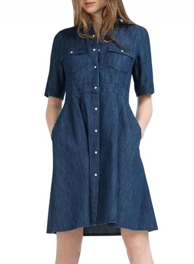 Oasap Fashion Women Stand Collar Snap Button Front Denim Dress