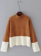 Oasap High Neck Long Sleeve Color Block Sweater
