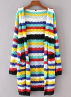 Oasap Fashion Striped Open Front Hooded Cardigan