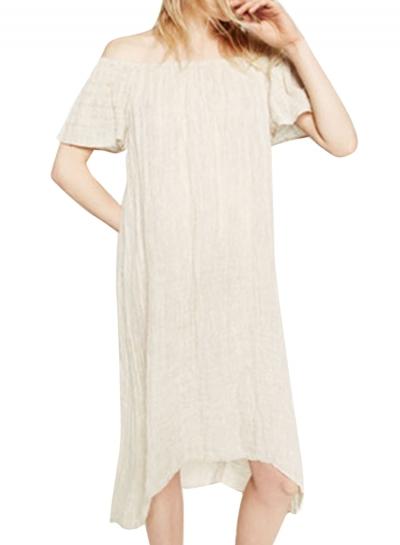 Oasap Chic Women Boat Neck Asymmetric Loose Fit Dress