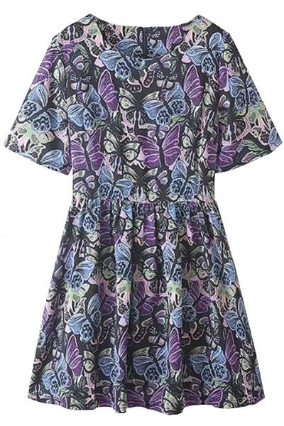 Oasap Dreamy Butterfly Print Mini Dress