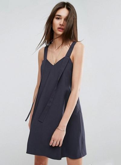 Oasap Strap Sleeveless Backless Solid Mini Dress